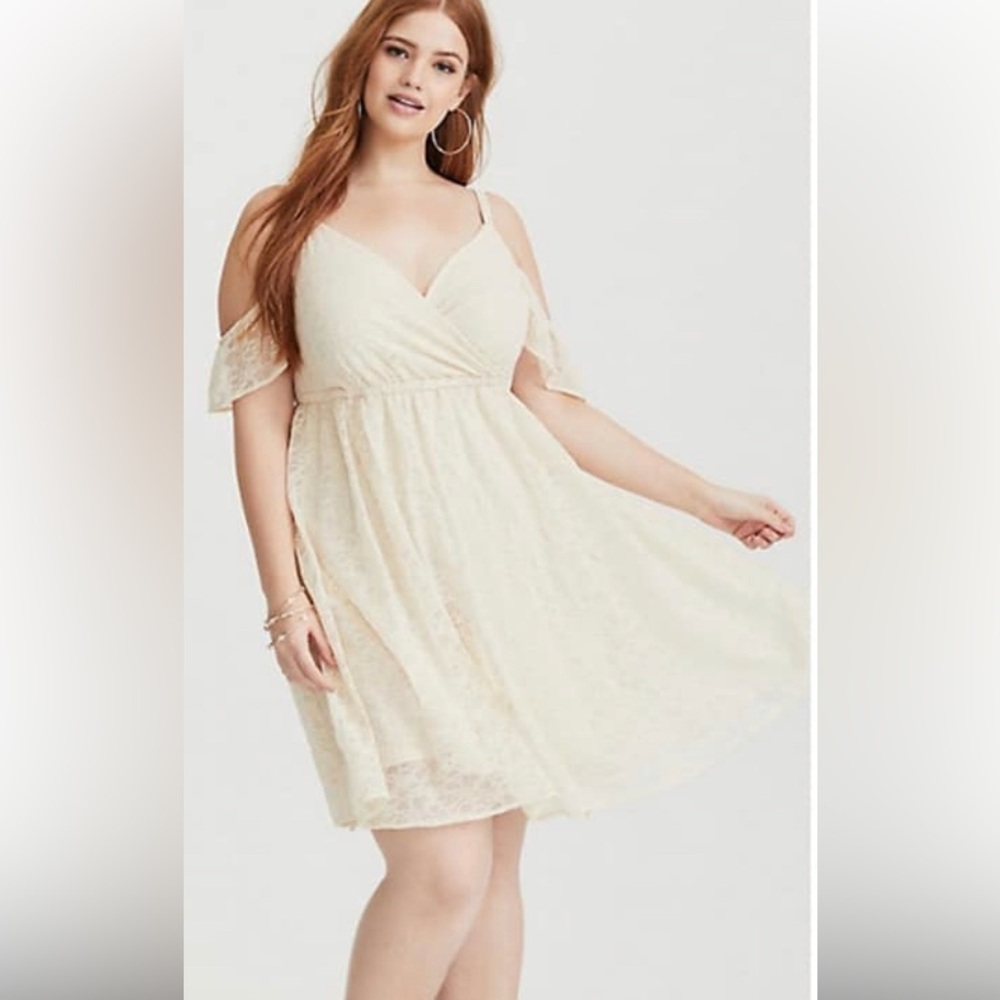 Torrid Cream Flutter Sleeve Mini Sundress
